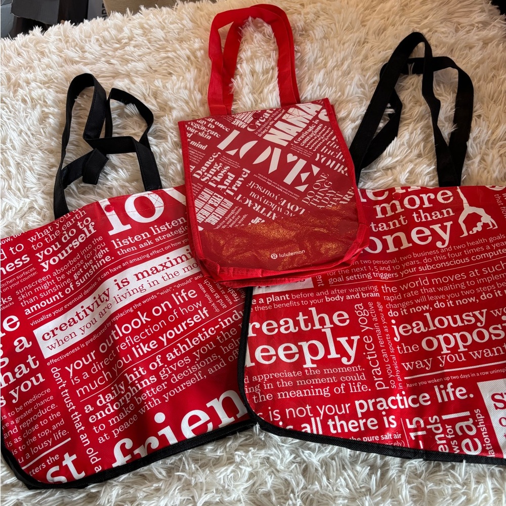 Lululemon athletica set of 3 red shopping bags
